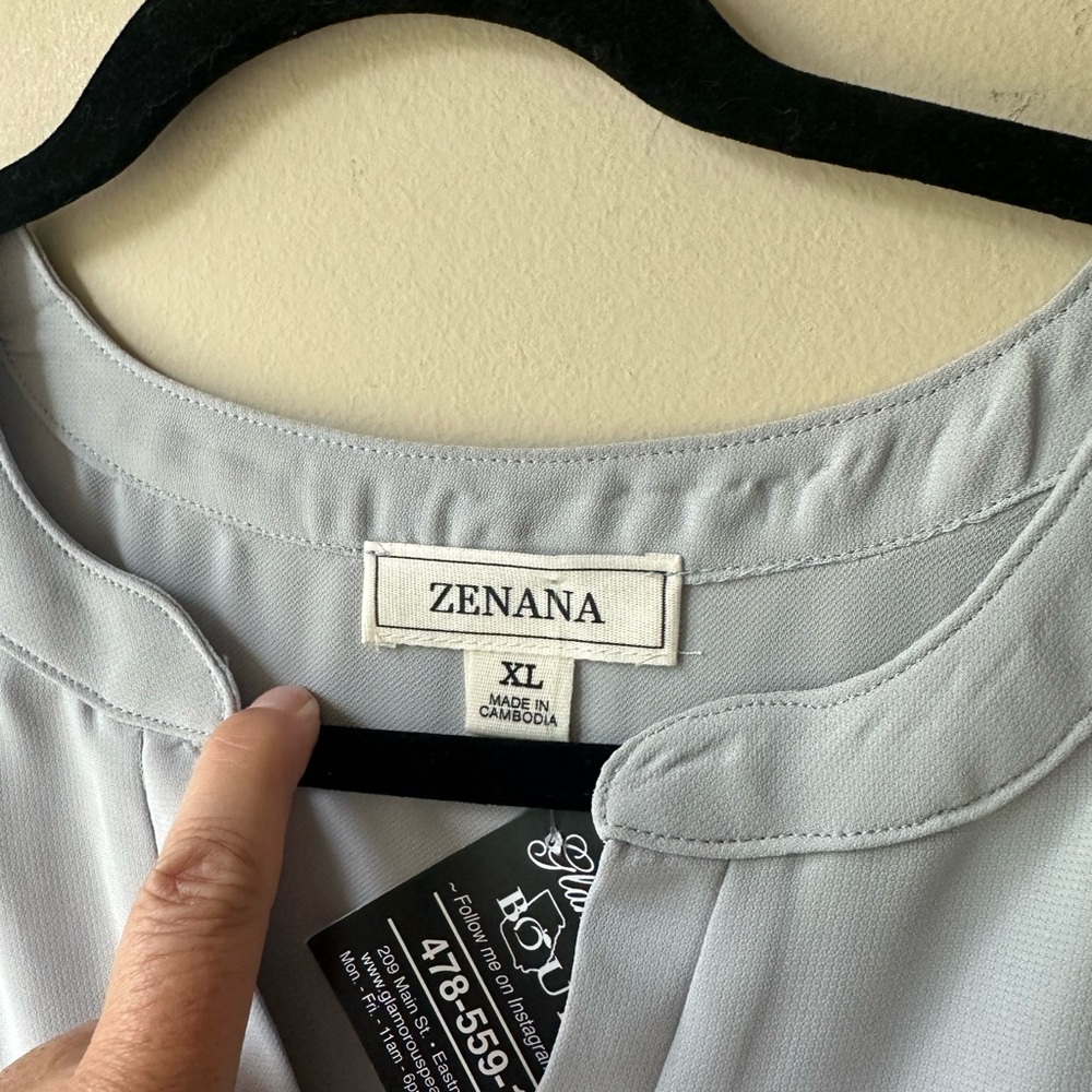 Zenana Light Gray Ruffle Sleeve Blouse - Picture 5 of 7